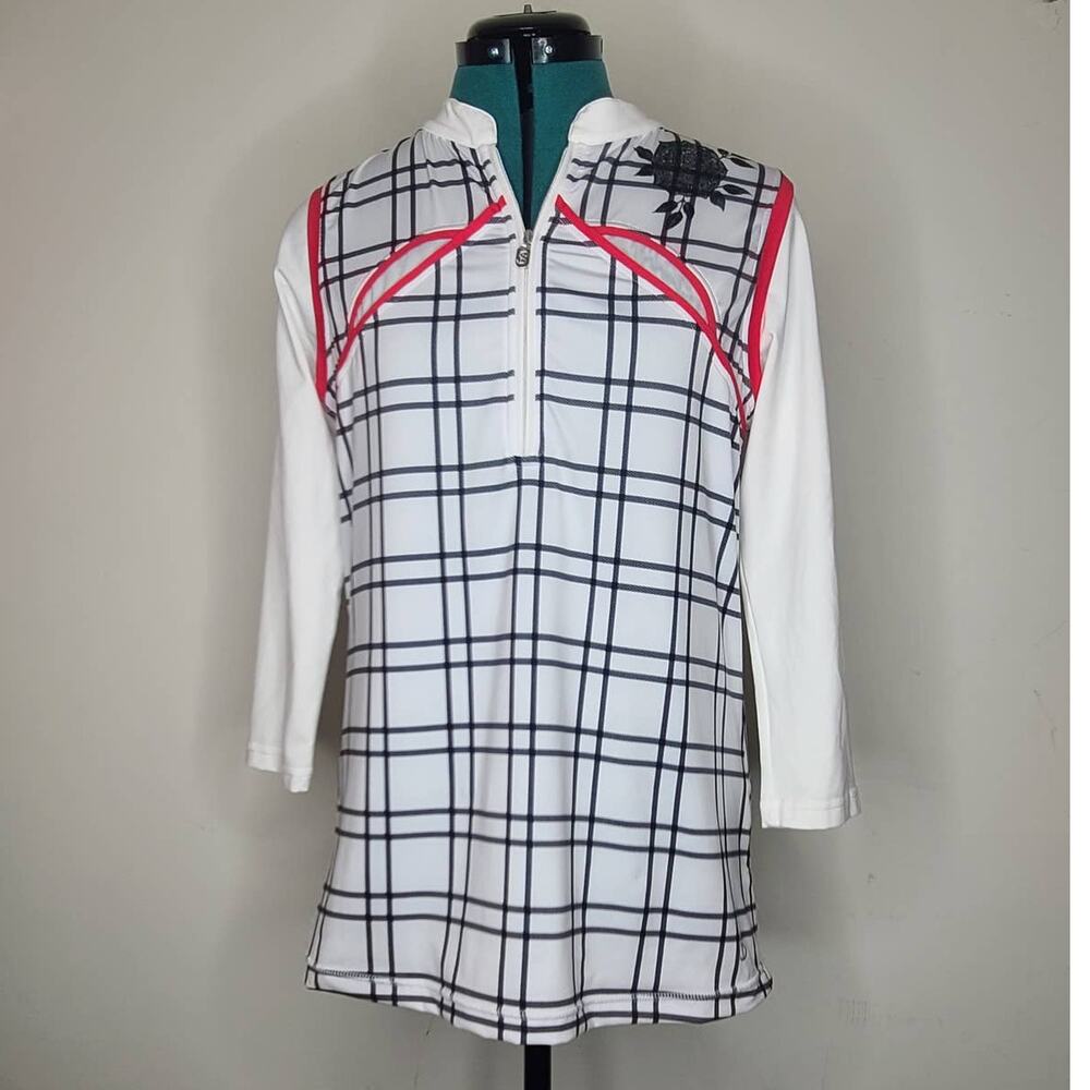 Sofibella Rose Garden black white floral long sleeve pullover jacket - large